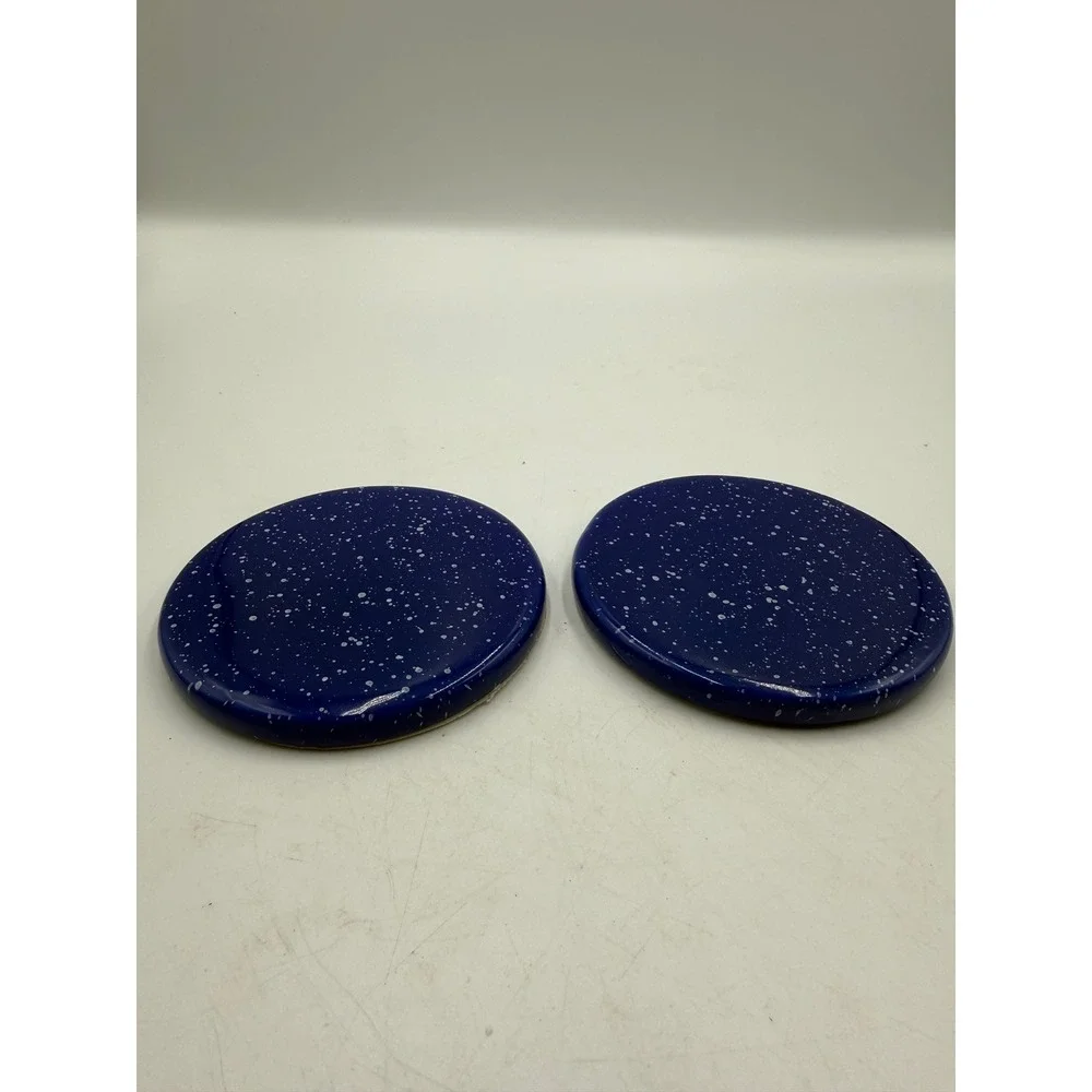 Handmade Blue Ceramic Speckled‎ Coasters Set of 2 Galaxy Splatter Round Pottery